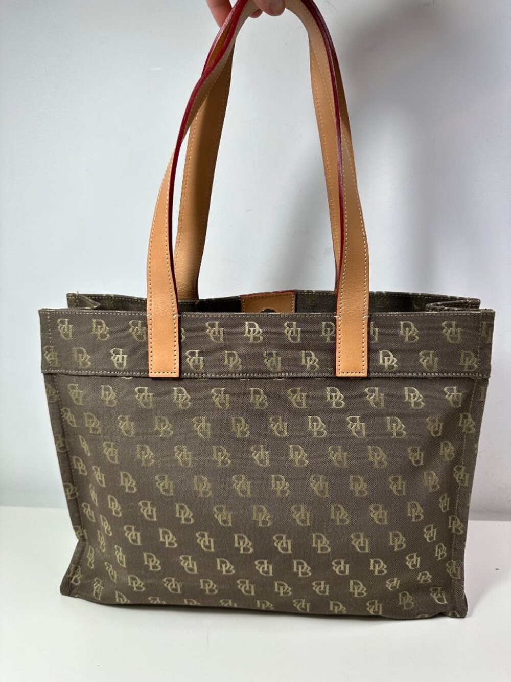 New Dooney & Bourke Vintage Tote Bag Monogram Canvas Leather Double Handle Purse - Picture 3 of 16